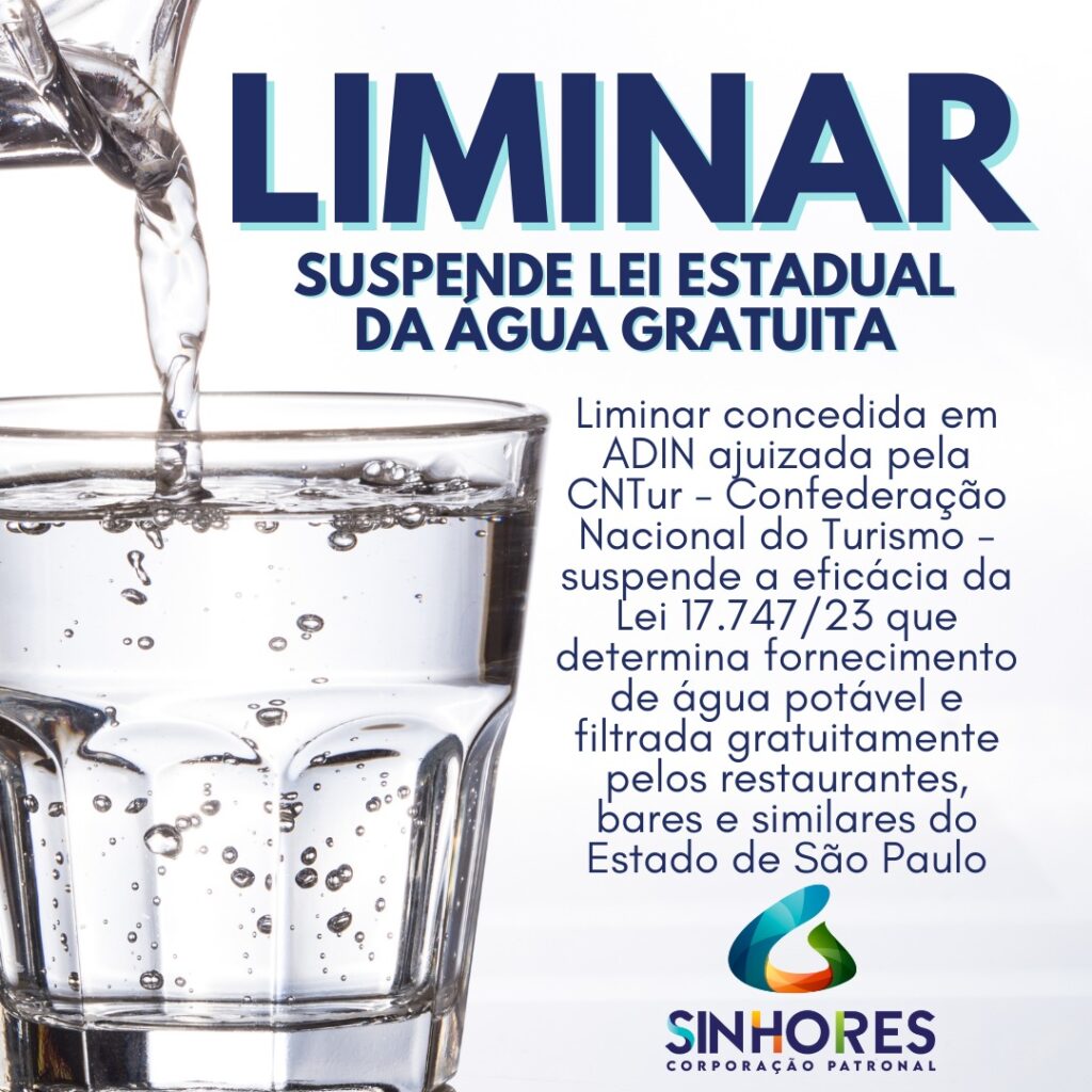 LIMINAR – SUSPENSÃO DA LEI ESTADUAL DA ÁGUA GRATUITA – AÇÃO DIRETA MOVIDA PELA CNTUR NO ÓRGÃO ESPECIAL DO TRIBUNAL DE JUSTIÇA